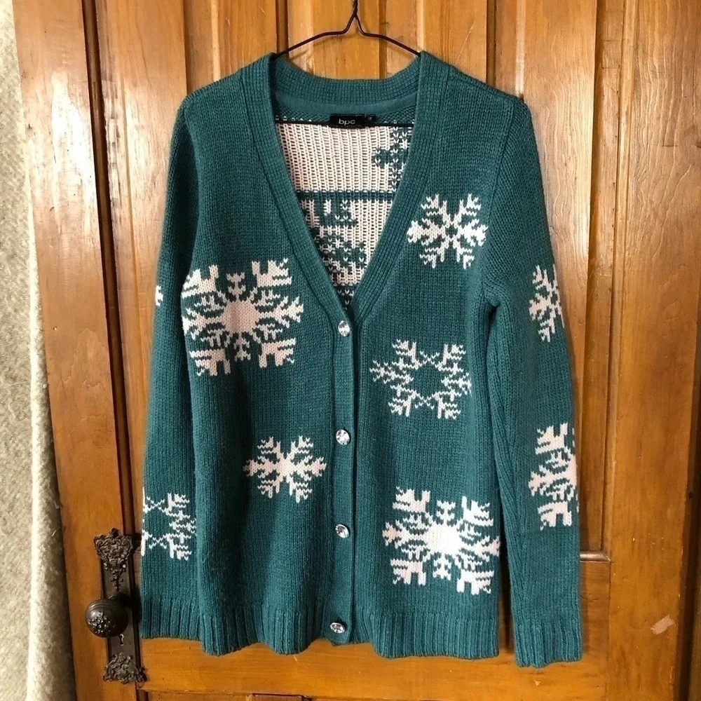 Knit Snowflake Cardigan with  Sparkly Buttons